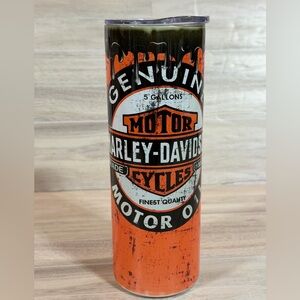 Harley-Davidson Orange and Black Motor Oil Canister Tumbler 16 oz hot/cold